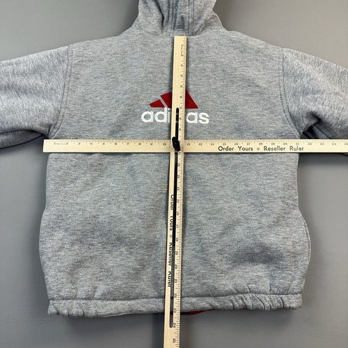 Vintage Adidas Jacket Boys Large Red Gray Fleece Reversible Hooded 90s - Picture 17 of 20