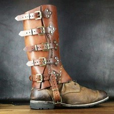 Medieval Viking Warrior Knight Leather Leg Armor Greaves Boots Shoes Covern Larp