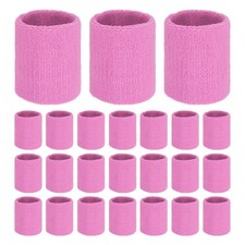 24PCS Sports Sweatbands, Cotton Wristbands Sweat Absorbent Pink, 8cmW 