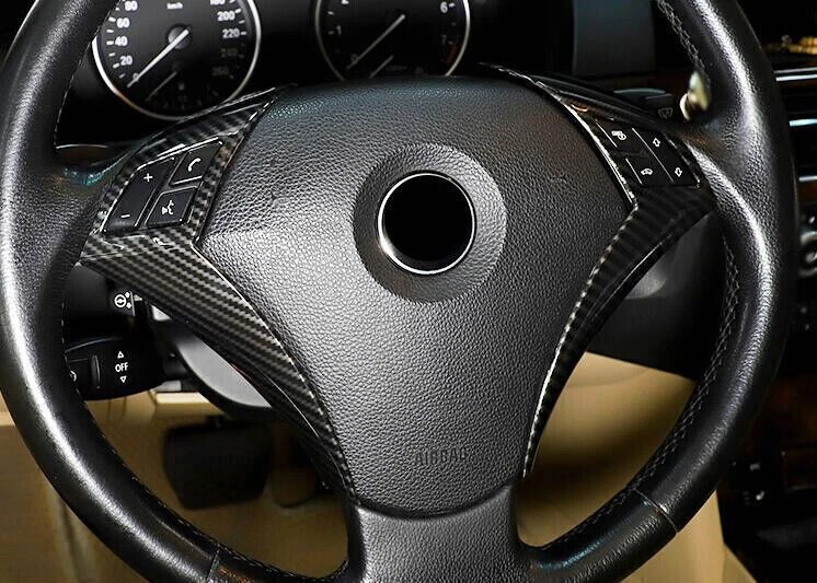 Fit For BMW 5 Series 2004-2010 Carbon Fiber Car Front Steering Wheel Frame Cover - Изображение 3 из 4