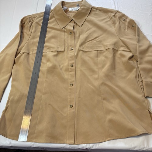 Kathy Che Stretch Damen braun Knopfleiste Riegel Ärmel Militärstil Top Gr. 14 - Bild 10 von 12
