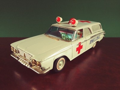 Rare Version Ichiko Japan Tin Friction Plymouth Ambulance Tinplate
