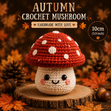 Handmade Autumn Crochet Mushroom Amigurumi 10cm   Cute Woodland Fall Decor Plush