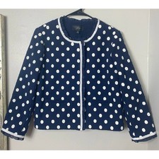 J.Crew Blazer Jacket 6 Navy Blue Collarless White Polka Dot Tweed Ruffle