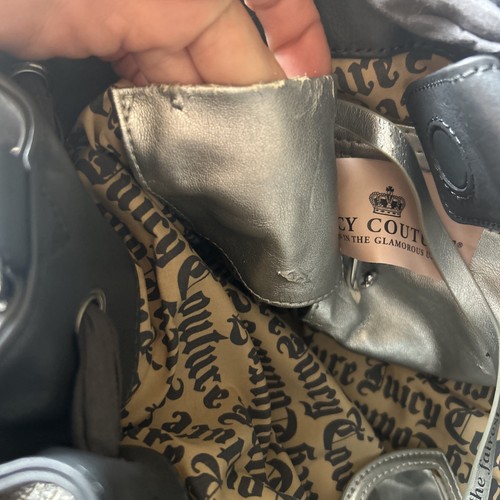 Y2K Juicy Couture Scottie Dog Grey Pink Velour Daydreamer Bag Purse - Picture 14 of 16