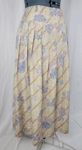 Vintage Liz Claiborne Tan & Beige Striped Skirt w Blue & Purple Florals Size 10 - Picture 5 of 17