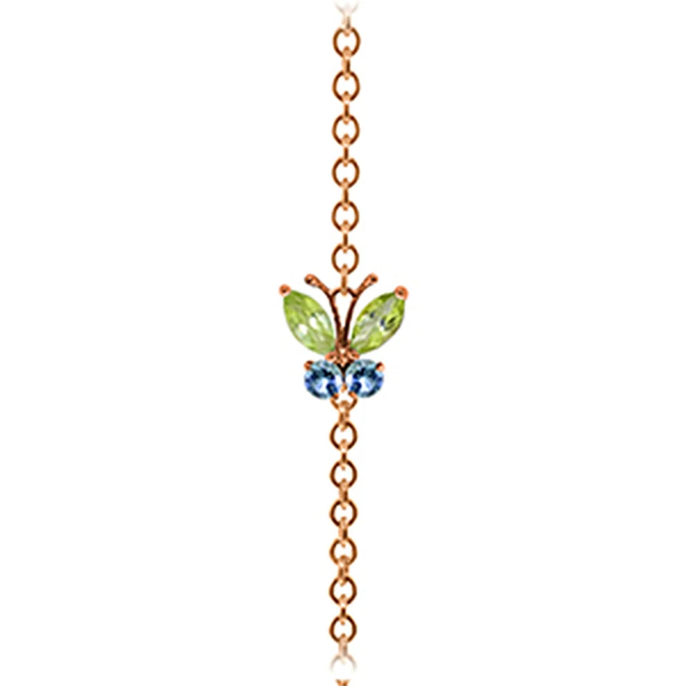 14K. SOLID GOLD BUTTERFLY BRACELET WITH PERIDOTS & BLUE TOPAZ - Image 2 of 4