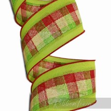 Christmas Plaid Grinch Green and Red Wired Ribbon - 2.5" W x 10 Yards