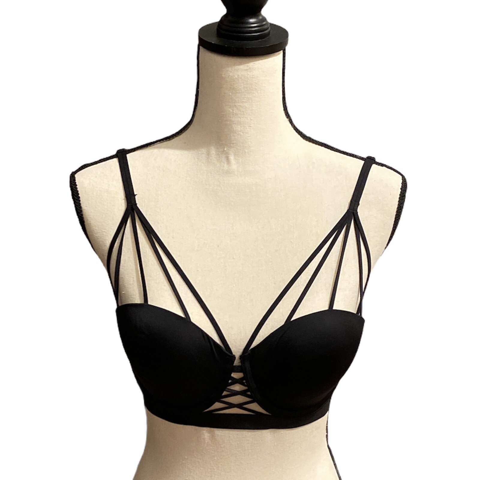 Victoria's Secret VS x Balmain Fashion Show Strappy Black Mesh LongLine 36B NWT