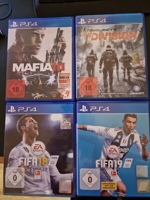 Playstation 4 Spiele, Mafia III, Tom Clancy´s The Division, FIFA 18, FIFA 19.