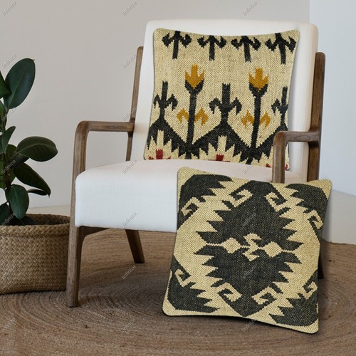 Kilim Pillow Cover 18x18 Sofa Handwoven Wool Jute Tribal Boho 2 Pc Cushion Throw - Picture 17 of 83