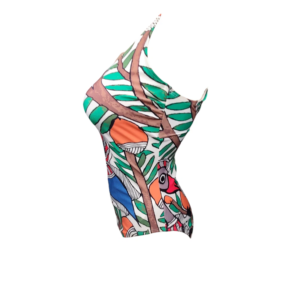 Maiô Tory Burch Feminino Raro Geométrico Estampa de Pássaro Tanque 1 peça P Novo com etiquetas $198 - Imagem 3 de 4