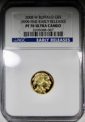 2008-W $5 Proof Gold American Buffalo NGC PR70 ULTRA CAMEO 1/10 oz