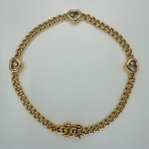 Rare Vintage Chopard Love Heart Happy Diamonds Curb Bracelet 18k Yellow Gold - Picture 9 of 9