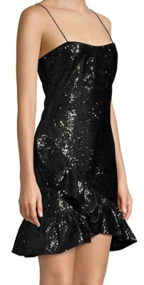 Likely Lilia Black Ruffle Sequined Black Party Mini Dress Size 10 NEW
