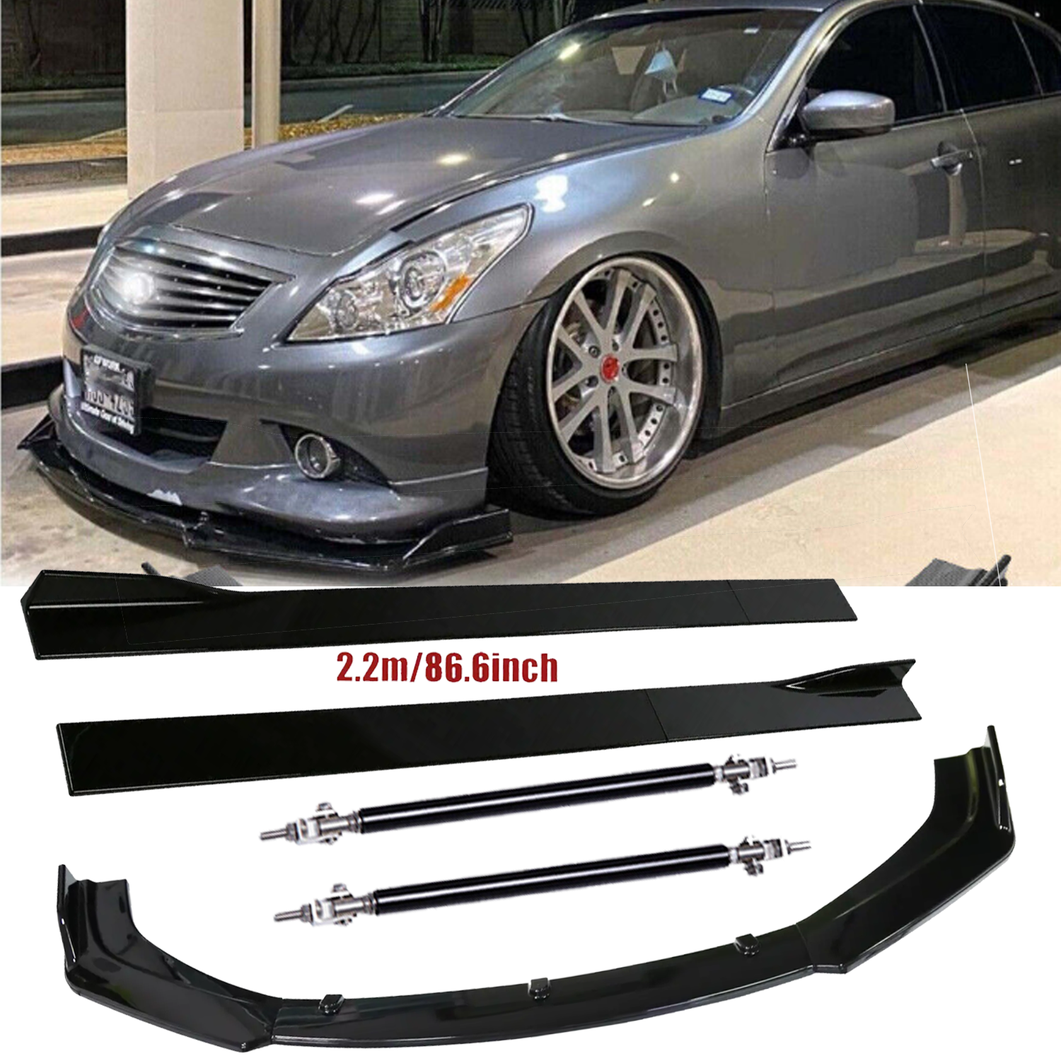 Front Bumper Lip Splitter Spoiler Strut Rods For Infiniti G35
