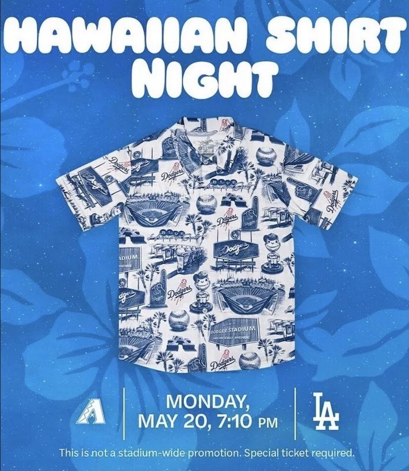 【新品未開封】7／１ Dodgers Hawaiian Shirt Night LA Dodgers, 2023 Luau Night Hawaiian Shirt SGA, Adult XL