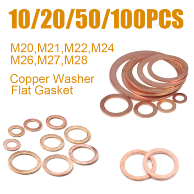 #ad 10 20 50 100 Copper Crush Washer O Ring Gasket Seal Flat Ring Oil Gasket M20 28 $15.26