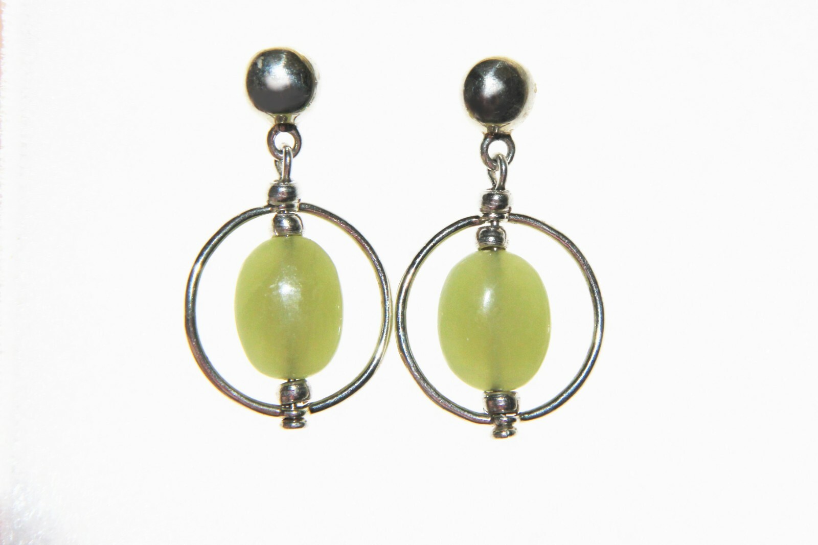 Sterling Silver Jade in a Circle Dangle Earrings - image 3