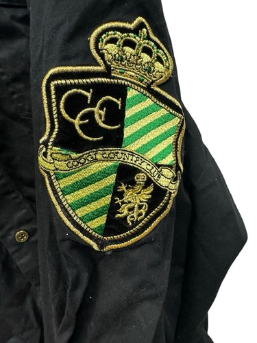 COOGI VTG Men's Button Up Long Sleeve Shirt Embroidered Patches 4XL Black - Picture 3 of 7