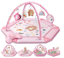 Baby Gym Play Mat, 8-in-1 Tummy Time Mat  Ball Pit with 6 Toys, Washable