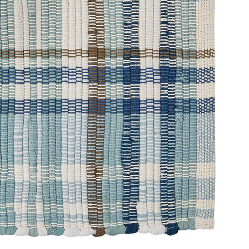 2 Driftwood Blue Brown Cream Chindi Heavy Woven Cotton Country Placemats 13x19 - Picture 3 of 3