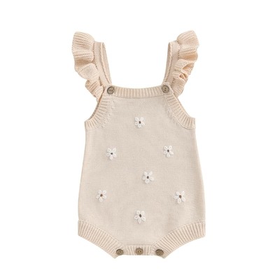 Baby Girl Sweater Romper Sleeveless Floral Embroidery Bodysuit For Newborn To...