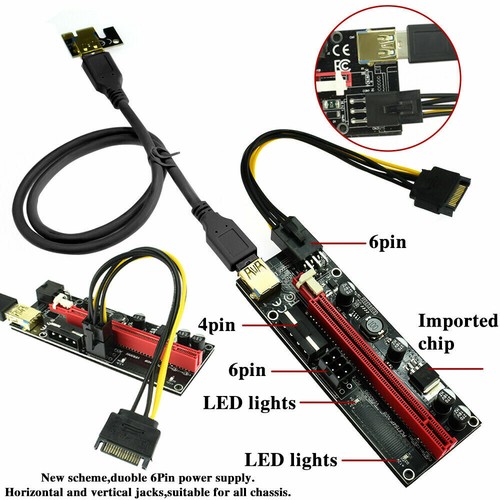 6PACK PCI-E 1x to 16x Powered USB3.0 GPU Riser Extender Adapter Card VER 009s  - Picture 5 of 8