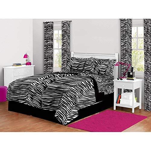 7 Piece Girls Black White Zebra Stripes Comforter Queen Set