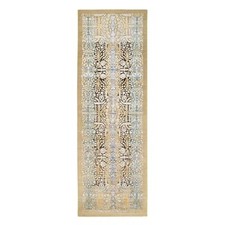4' x 12' Brown Silk With Textured Wool Hand Knotted Wide Runner Rug R63733