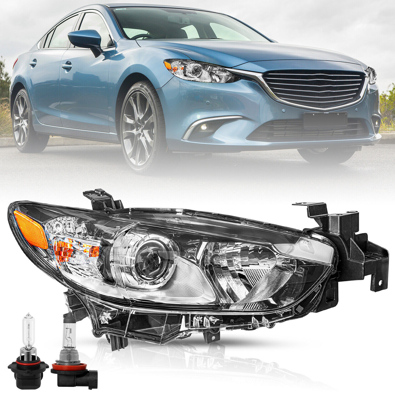 Driver Side Headlight Assembly For 2014-2020 Mazda 6 Sedan - Halogen, Left Headlamp