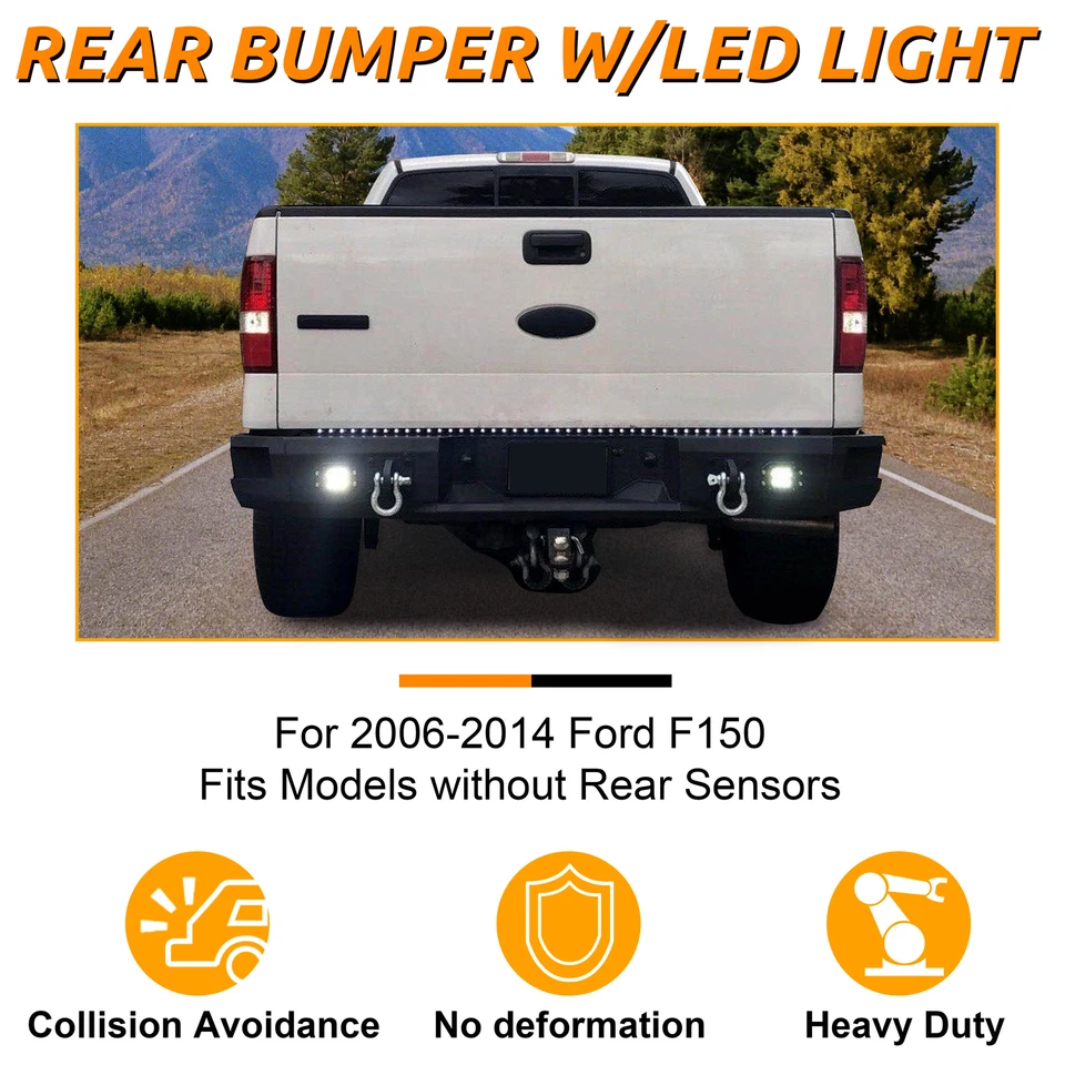 For 2009-2014 2012 Ford F150 Rear Bumper w/LED Lights & D-Ring Heavy Duty Steel Foto 4 de 4