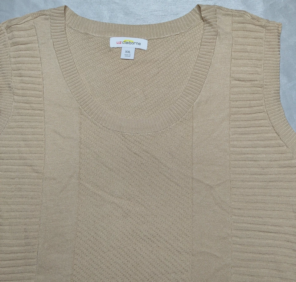 Liz Claiborne Women 2XL Beige Sleeveless Pullover Sweater Lightweight Vest NEW - Image 2 of 4