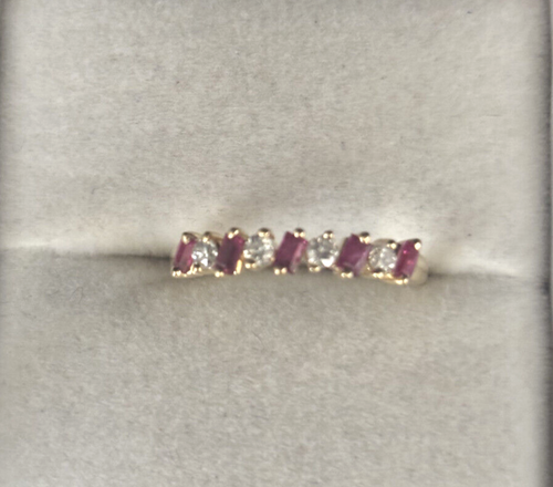 Vintage 14k Solid Yellow Gold Ruby & Diamond Band Ring Size 6.75 - Imagen 2 de 7