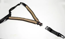 Single One Point 550 Paracord Rifle Gun Sling w/Compass & Flint TAN / BLACK