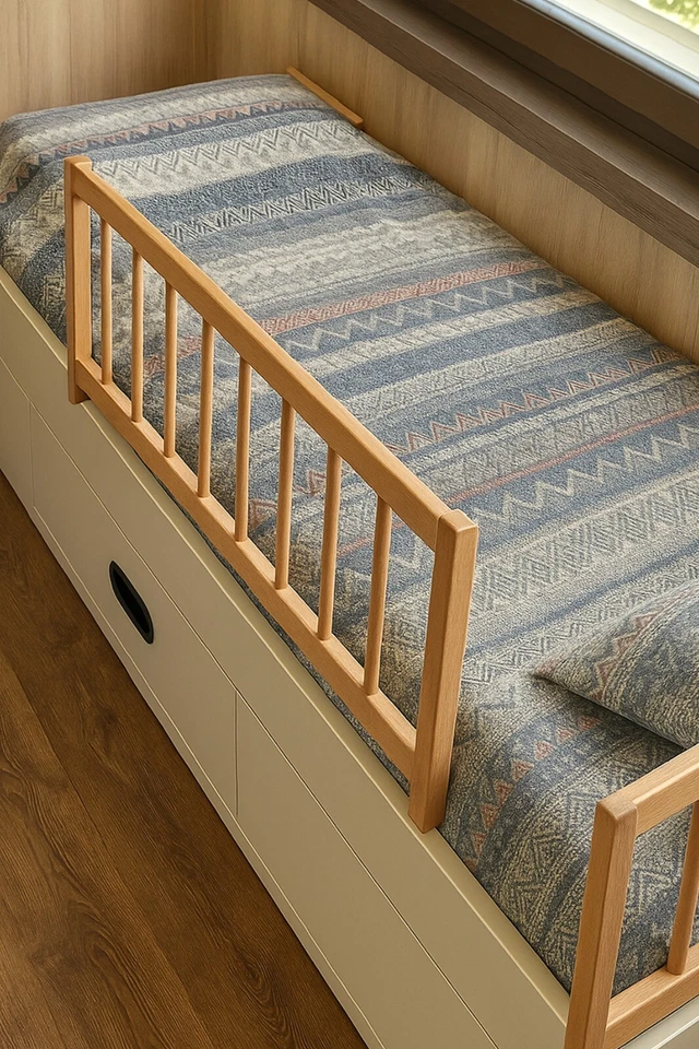 Trilho de cama de madeira de faia 75x50 cm | Natural, desmontável, protetor de cama seguro - Imagem 2 de 4