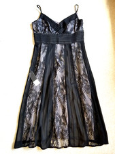 NWT $129 Womens Dress-ANN TAYLOR LOFT-grey w/black lace overlay Whimsigoth-6