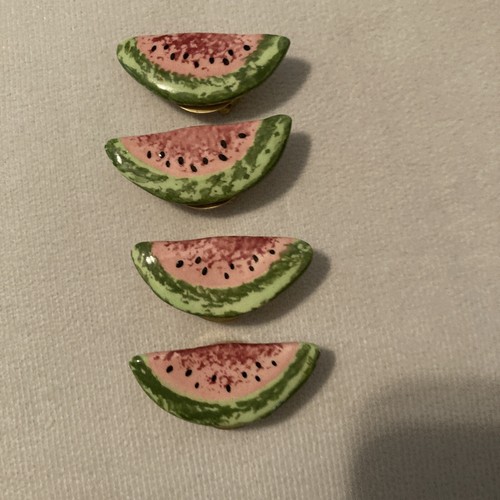 Set of 6 Ceramic Button Covers, 4 Watermelons 2 Hearts, Hand Made, Hand Painted - Picture 8 of 9