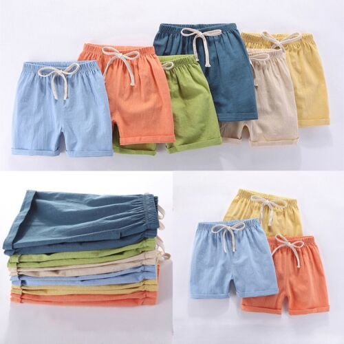 Summer Children Kids Boy Girl Linen Casual Shorts Elastic Waist Pants Clothes - Picture 1 of 30