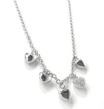 NEW FOSSIL SILVER TONE,MULTI HEARTS PAVE PENDANT CHAIN NECKLACE-JOA00329040