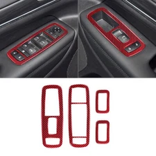 Red Carbon Fiber Window Lift Switch Button Cover Trim For Jeep Grand Cherokee