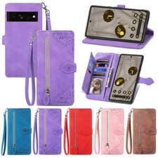 For Google Pixel 9 Pro XL 8 7 6A Zipper Wallet Cover Flip PU Leather Case Strap