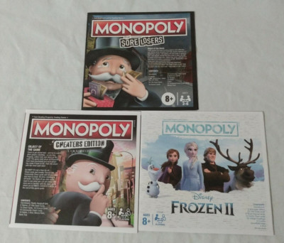 Lot Of 3 Monopoly Game Guides Rules Instructions Frozen II Cheaters Sore Losers