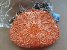 New Bijoux Terner Orange Satin Beaded Sequined Evening Purse Clutch Handbag