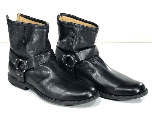 Nuevas botas para hombre FRYE 10 negro arnés Cremallera Trasera Moto Cuero  discontinuado | eBay