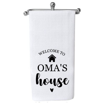 Welcome To Omas House Oma Grandma Dish Kitchen Hand Towel Housewarming Gift