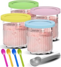 For Ninja Creami Deluxe Tubs 4 Pack with Color Lids, Replacement Pint Containers