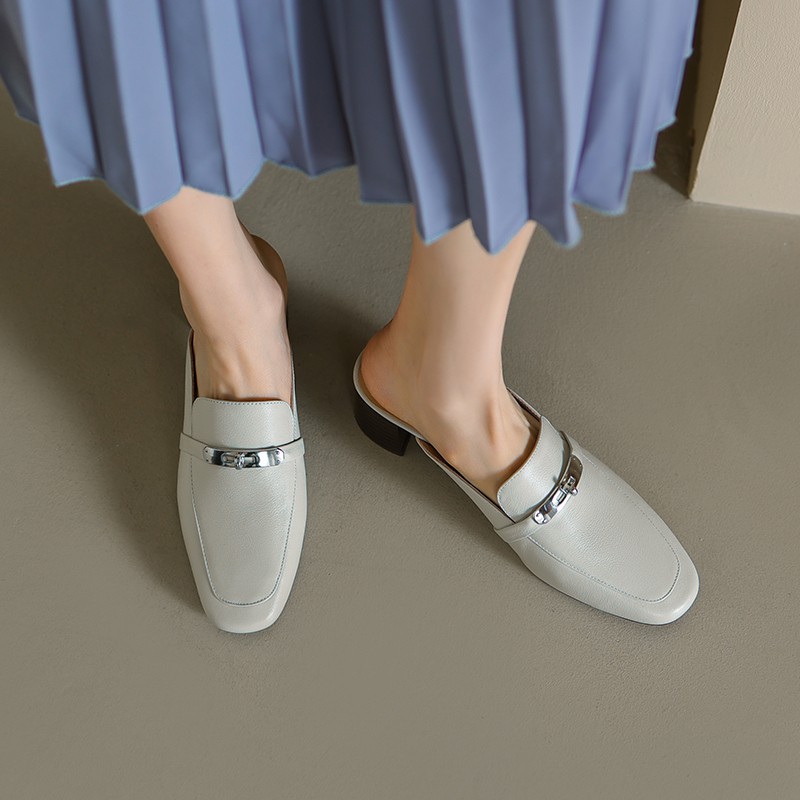 PANTOFOLA D’ORO Pantofole retrò tacco grosso donna vera pelle punta tonda slip on scarpe Muller