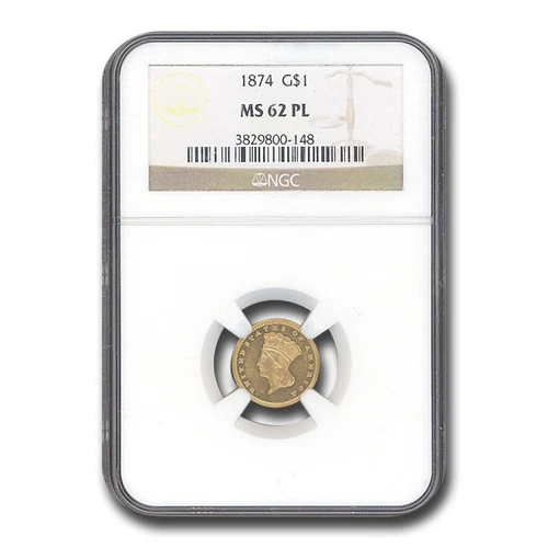 1874 $1 Liberty Head Gold MS-62 NGC (PL)
