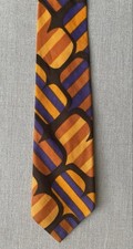 Vintage Orange Purple Cotton Tie Mod Geometric Retro Groovy 60's 70's 4" x 52.5"